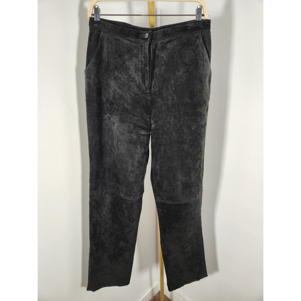 Vintage Alfani Womens Black Sueded Leather Pants Size 10 Has Pockets!